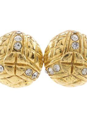 CHANEL Matelasse Earring vintage Plated Gold/Rhinestone 24g Women